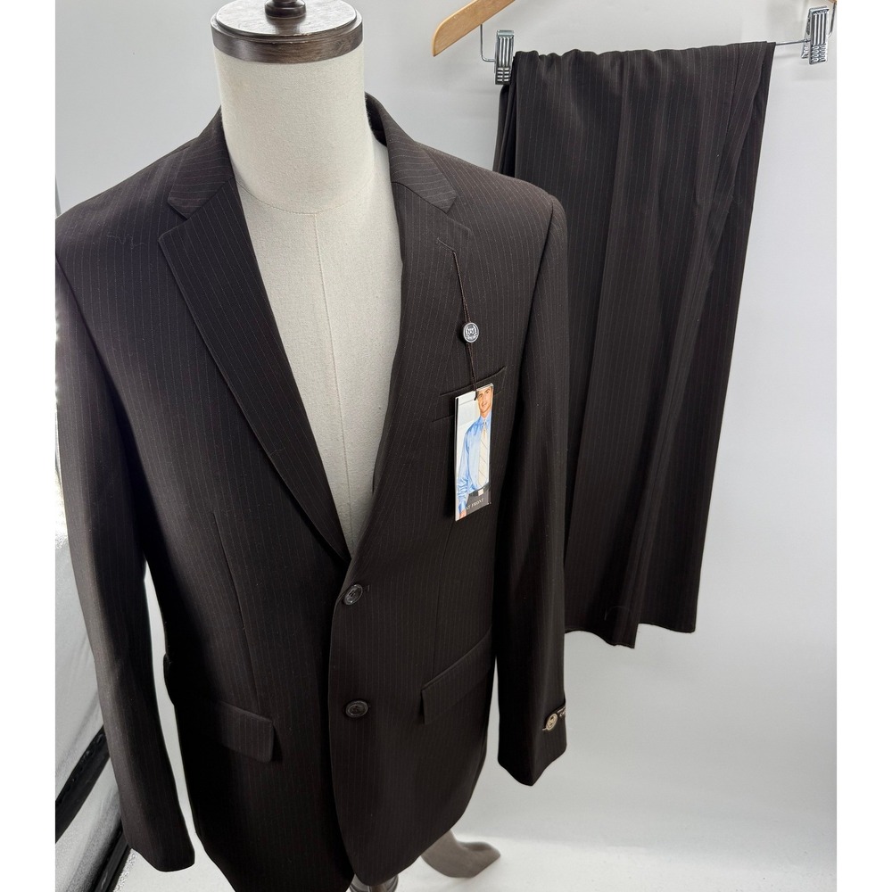 Caravelli Mens Brown Pinstripe 2 Piece Suit Euro 36R US 26R 30W NEW